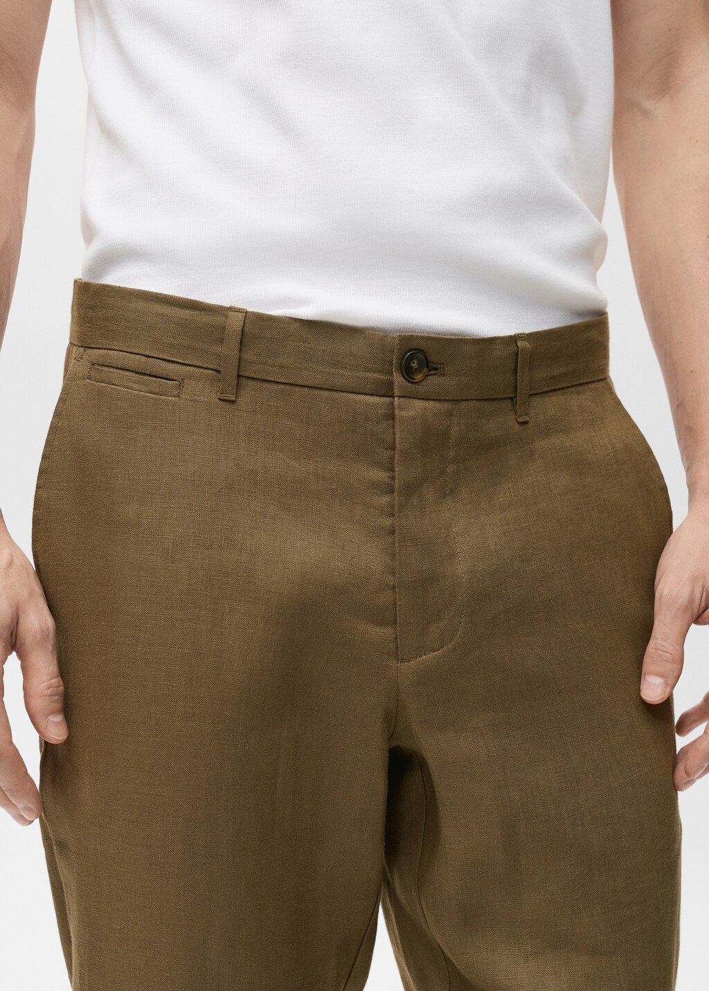 Slim-fit 100% linen trousers - Khaki