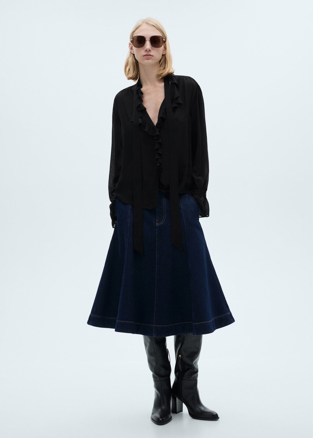 Flared denim skirt - Open Blue