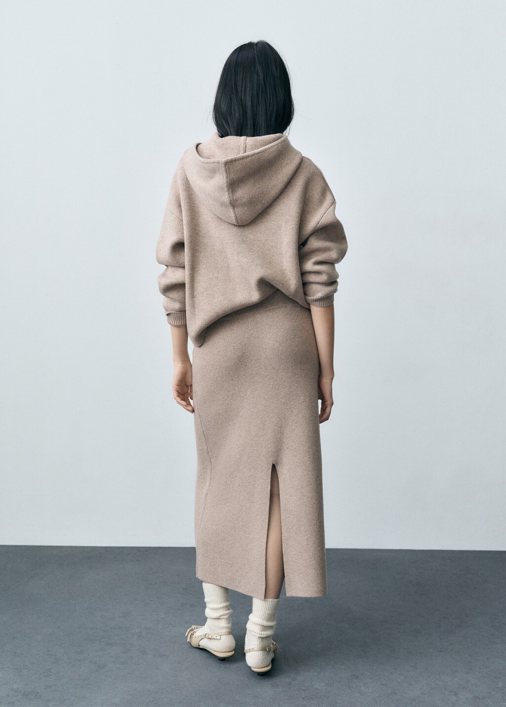 Wool-blend midi-skirt - Sand