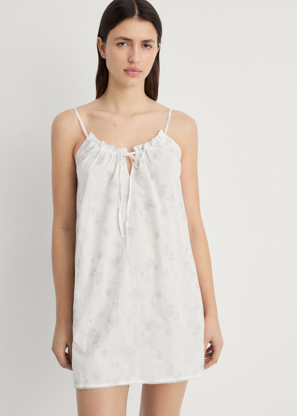 Floral embroidered nightgown - White