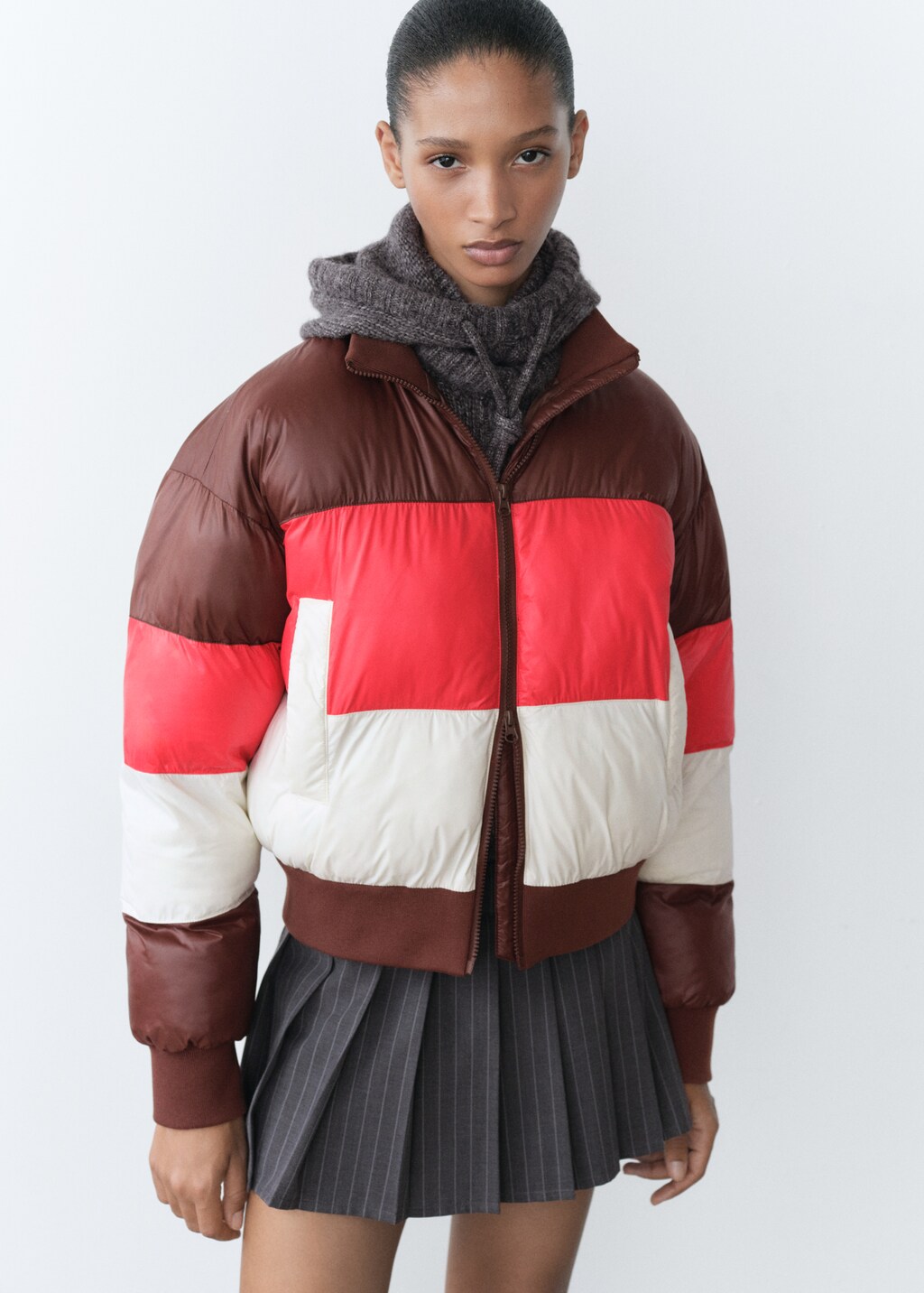 Tricolour quilted jacket - Brown