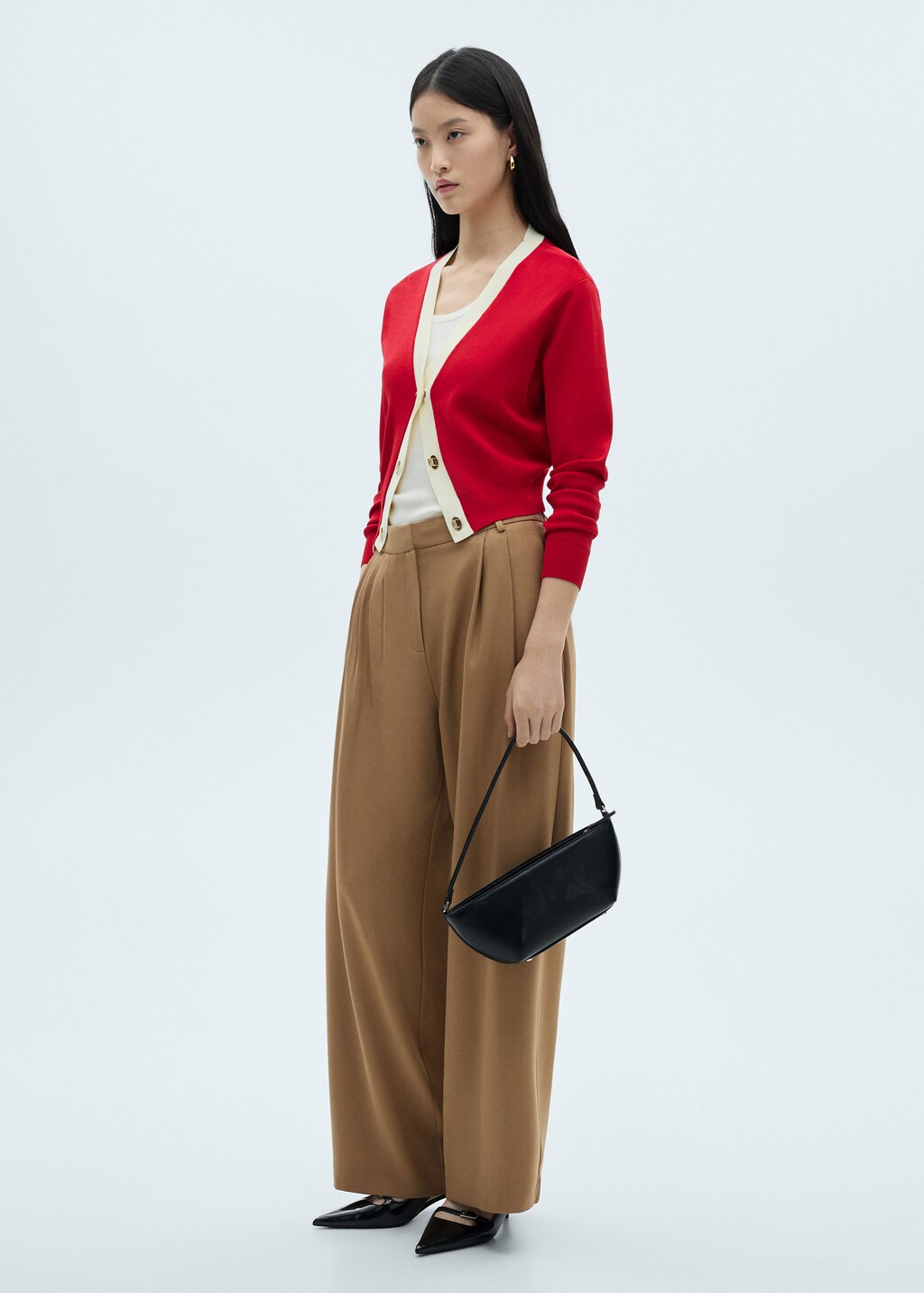 Knitted cardigan with contrasting trims - Red