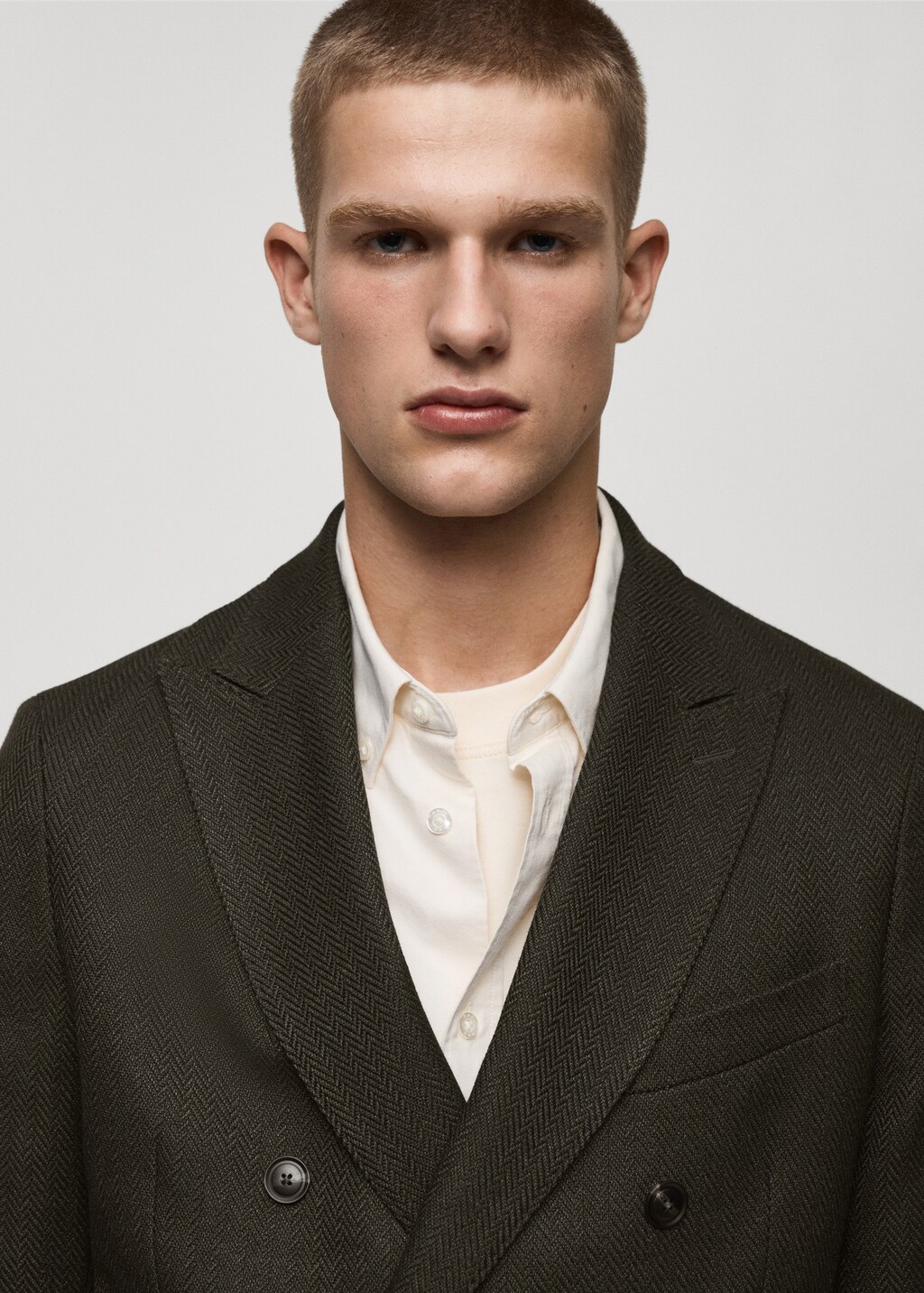 Twill slim-fit double-breasted jacket - Dark Navy