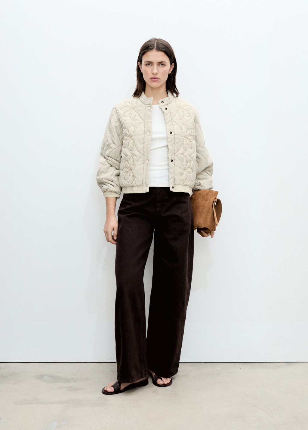 Floral-embroidered padded jacket - Blue