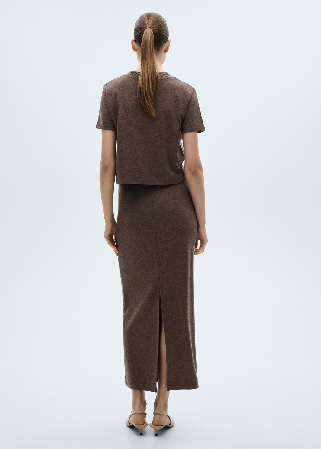 Slit knitted skirt - Brown