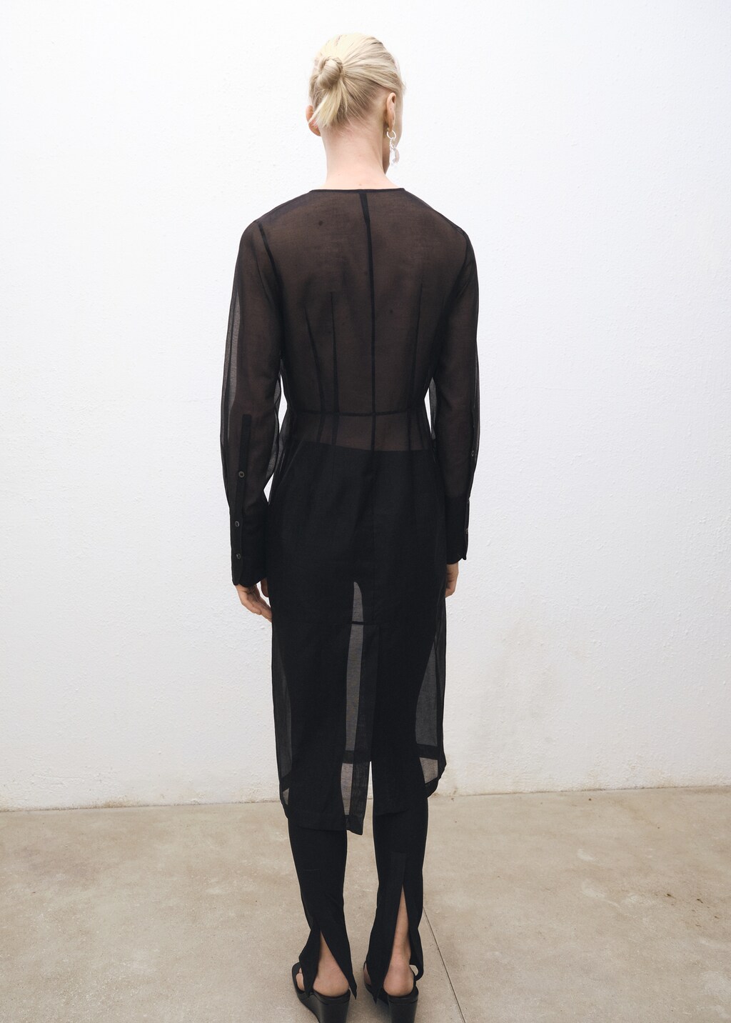 Semi-transparent silk-blend midi-dress - Black