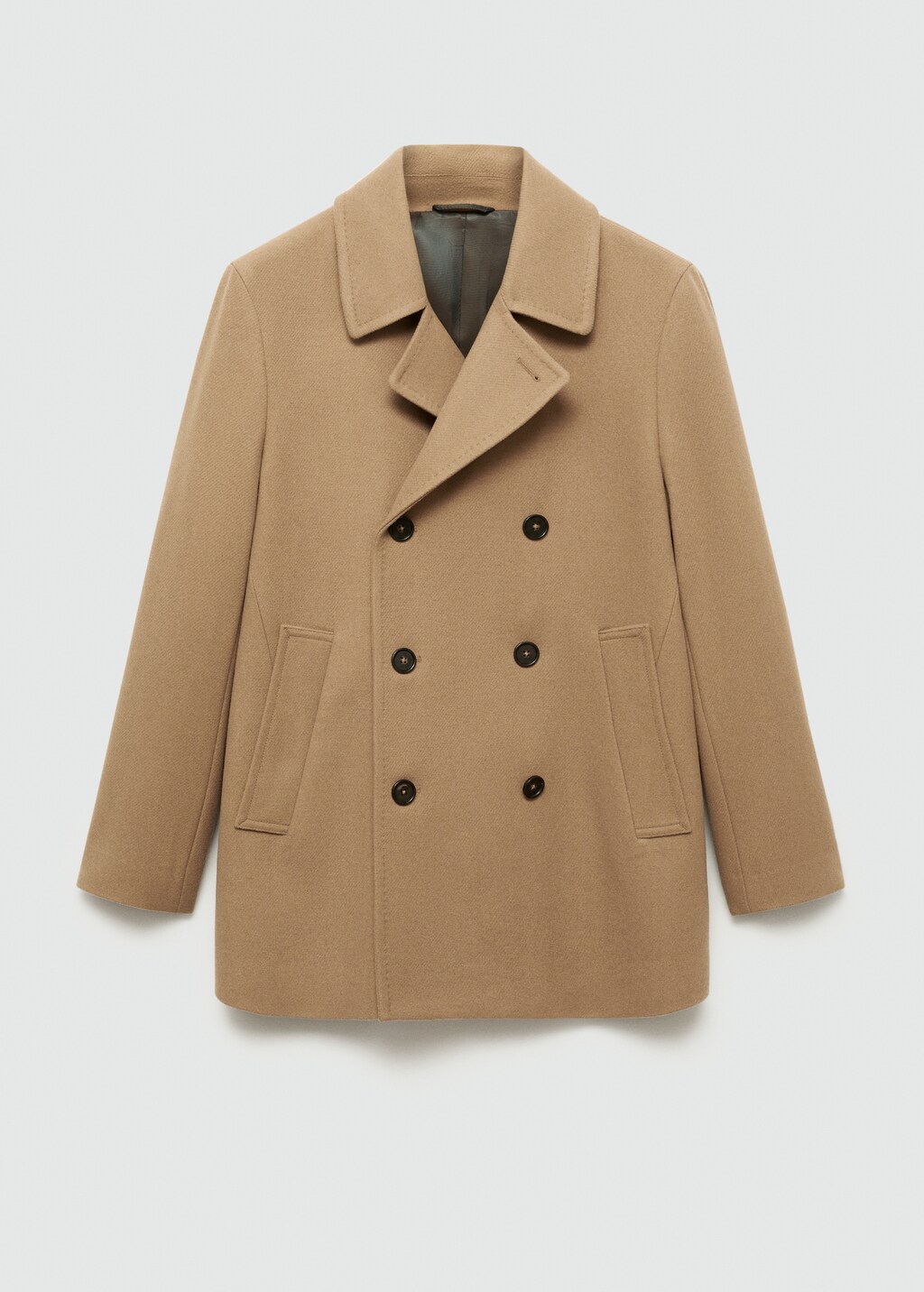 Wool double-breasted coat with buttons - Brown