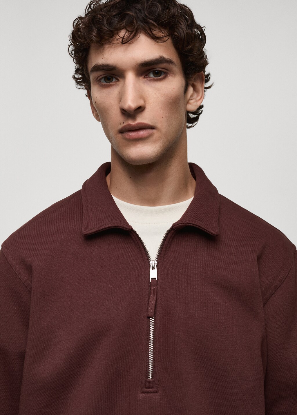 Regular-fit cotton polo sweatshirt - Burgundy