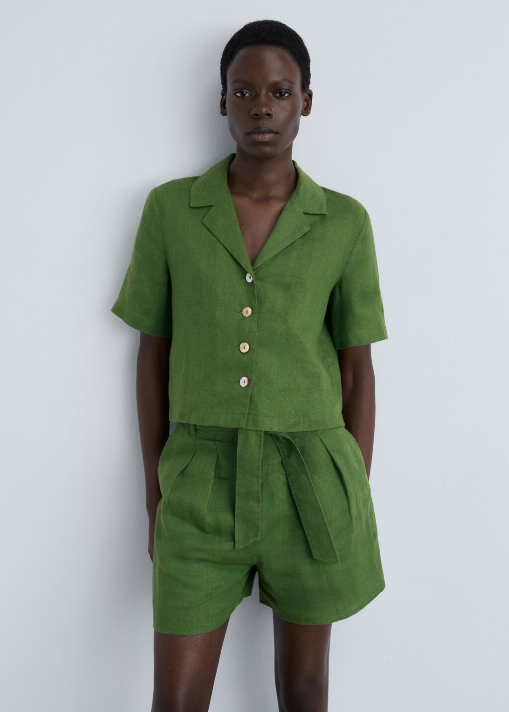 100% linen short sleeve shirt - Beige