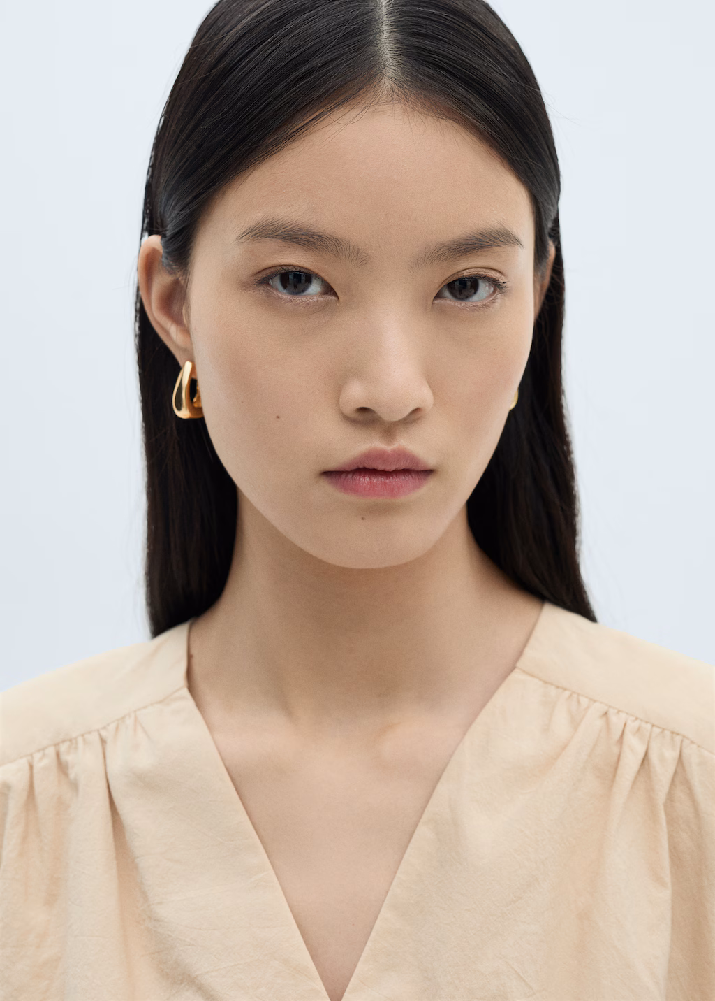 Gathered details cotton blouse - Beige