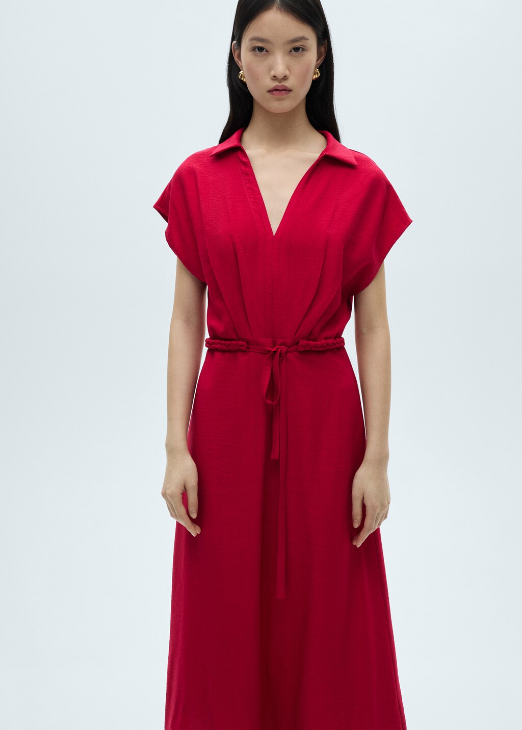 Cotton dress with dart detail - Red