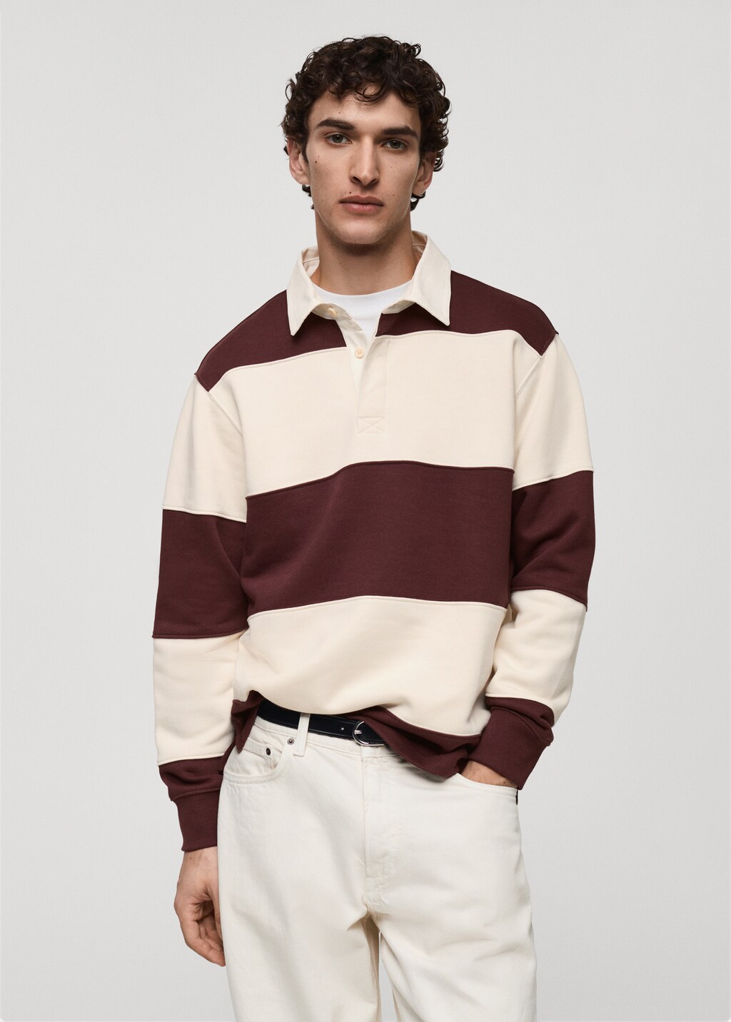 Striped cotton polo sweatshirt - Dark Navy