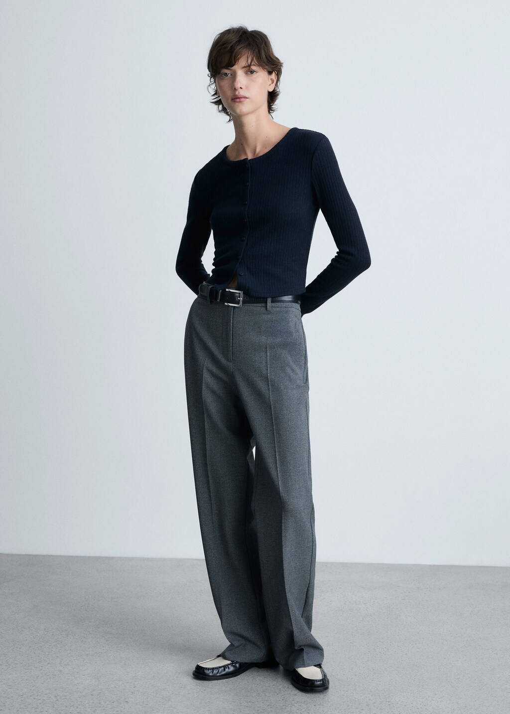 Buttoned ribbed cardigan - Grey