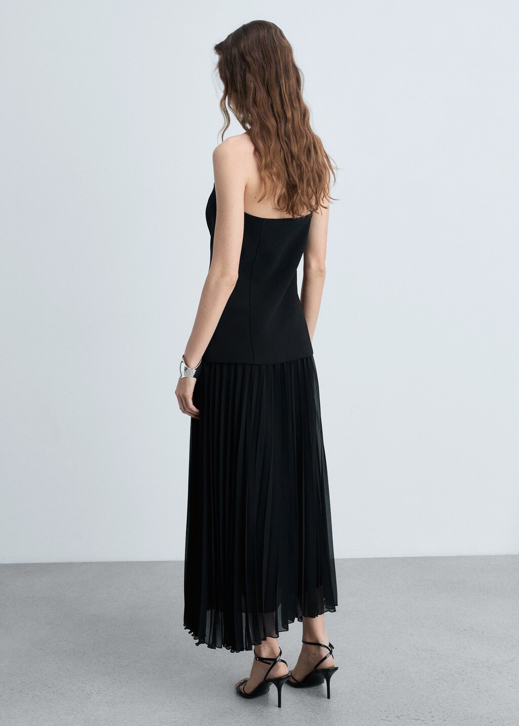 Combined strapless dress - Black