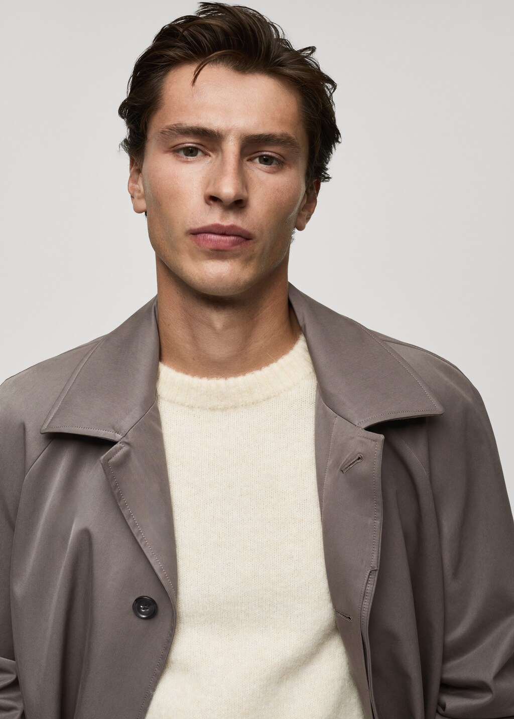 Belted trench coat with brushed finish - Medium Brown