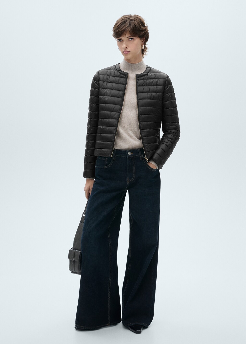 Short padded anorak with pockets - Ecru