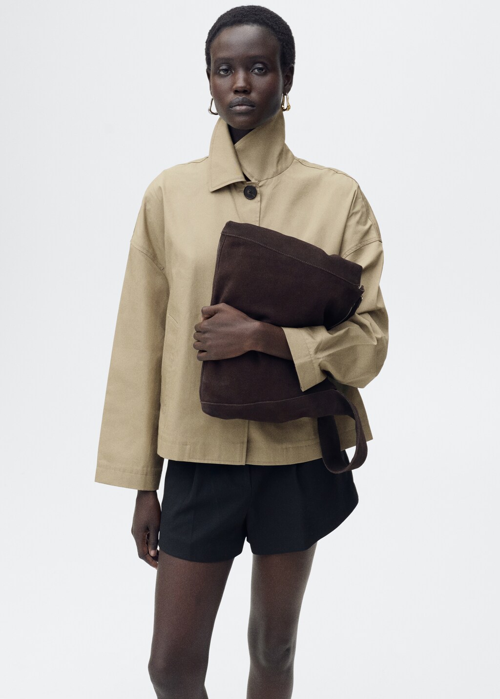 Straight cotton jacket with buttons - Khaki