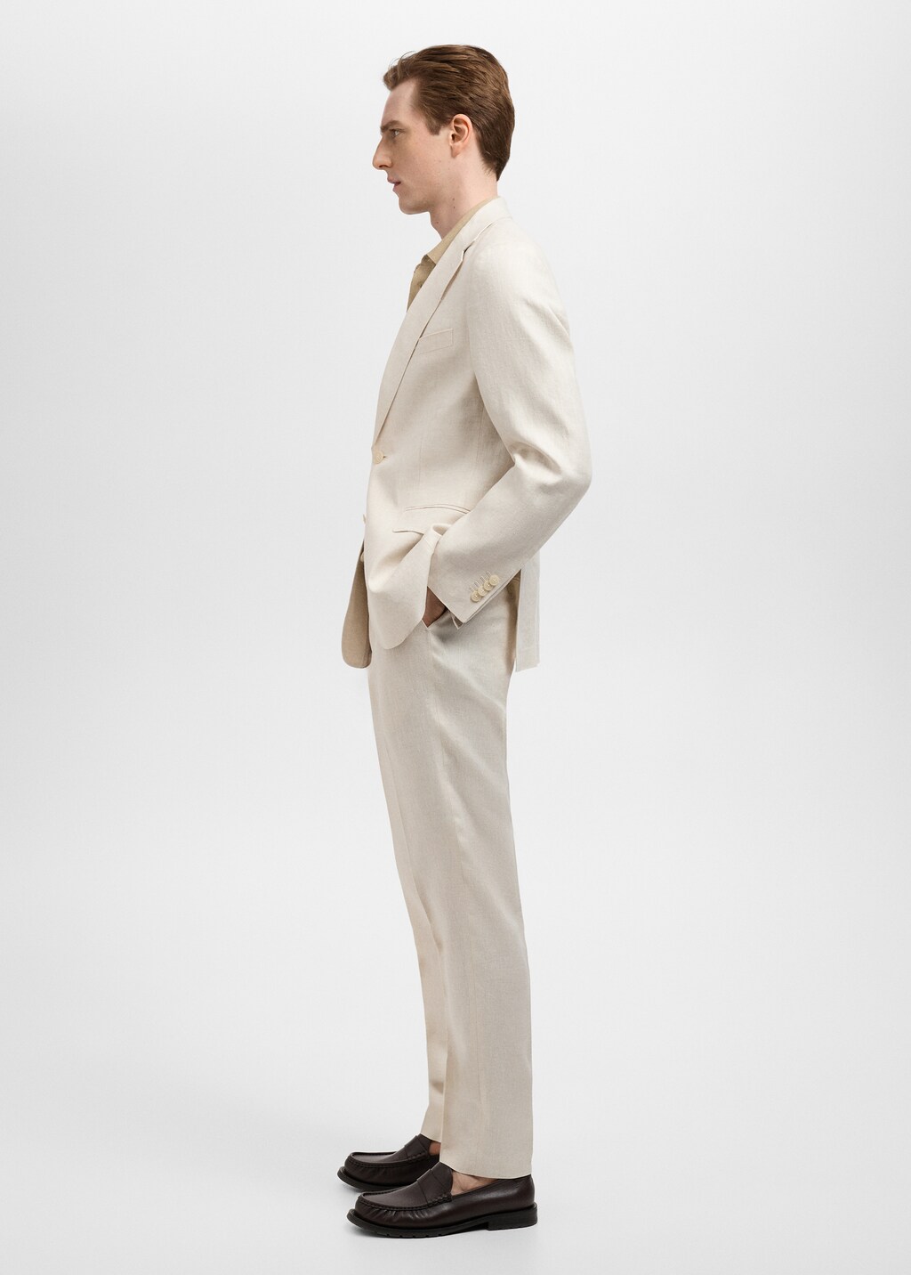 Slim fit 100% linen suit pants - Dark Navy