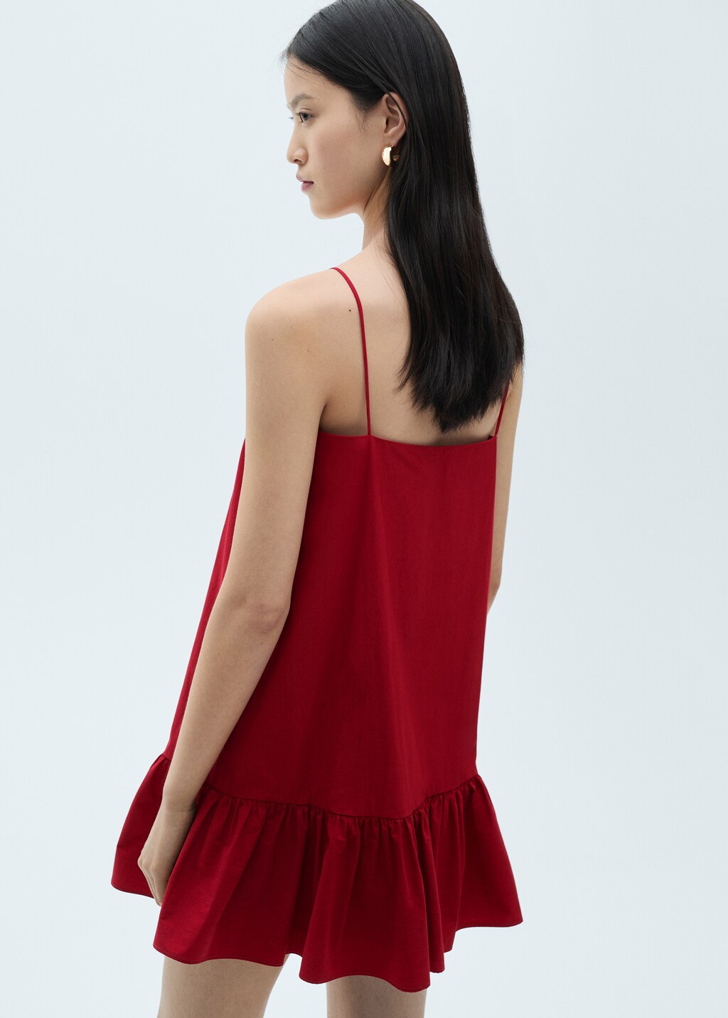 Ruffle dress with thin straps - Red