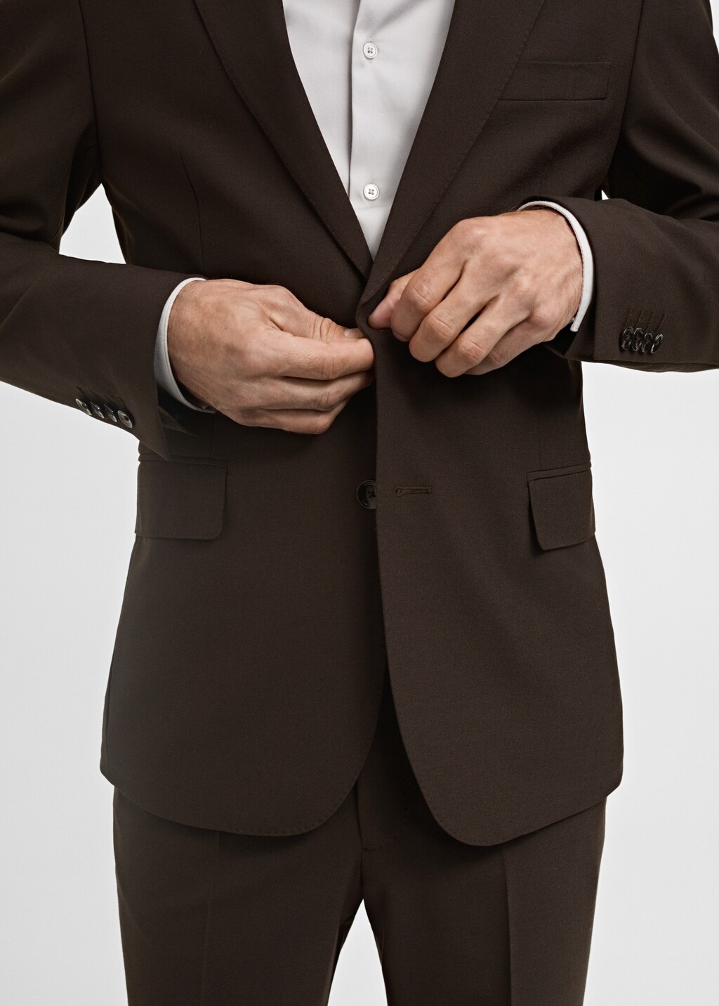 Crease-resistant wool suit jacket - Brown