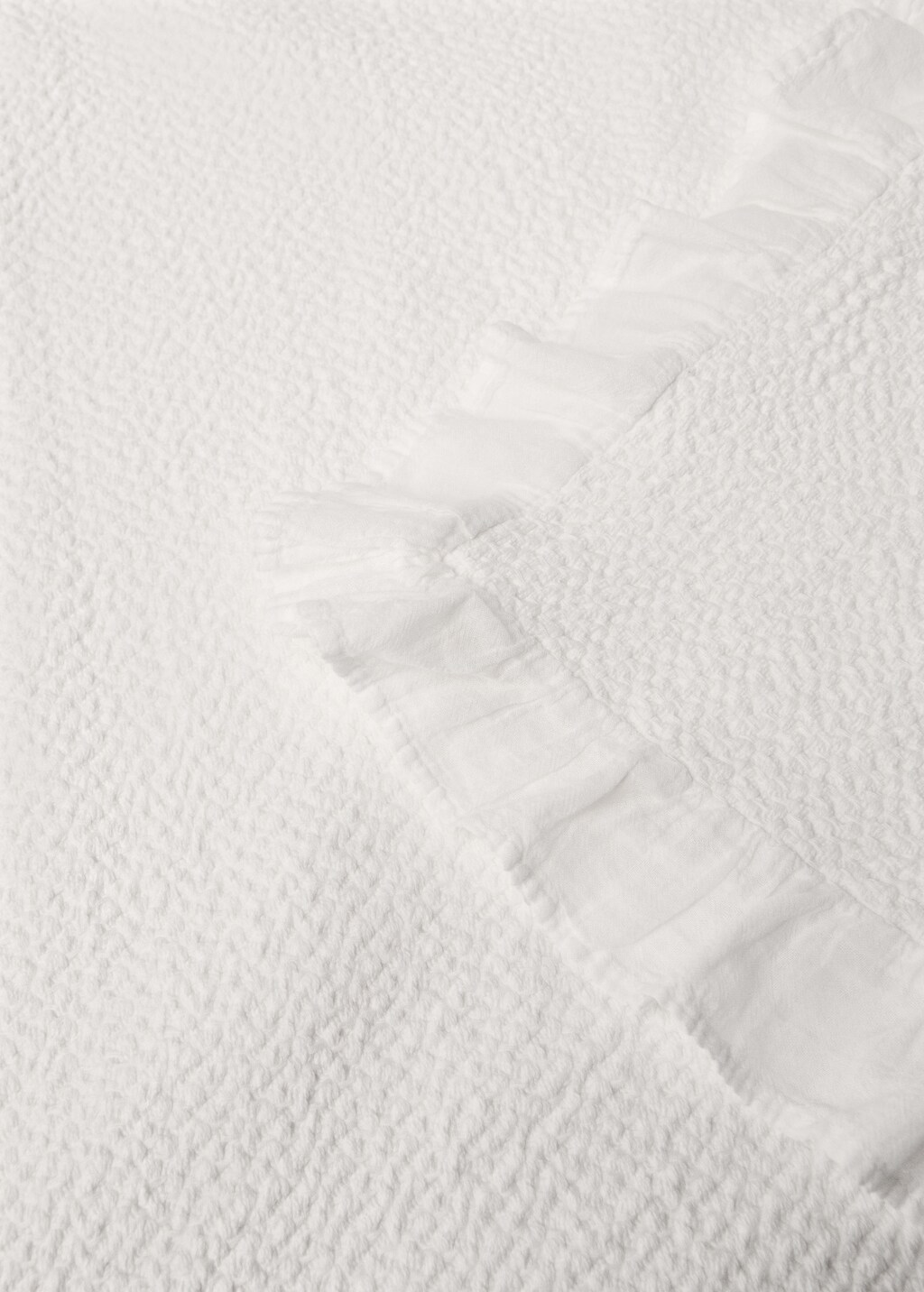 Cotton ruffle-finish bedspread for 90/105 cm bed - Ecru