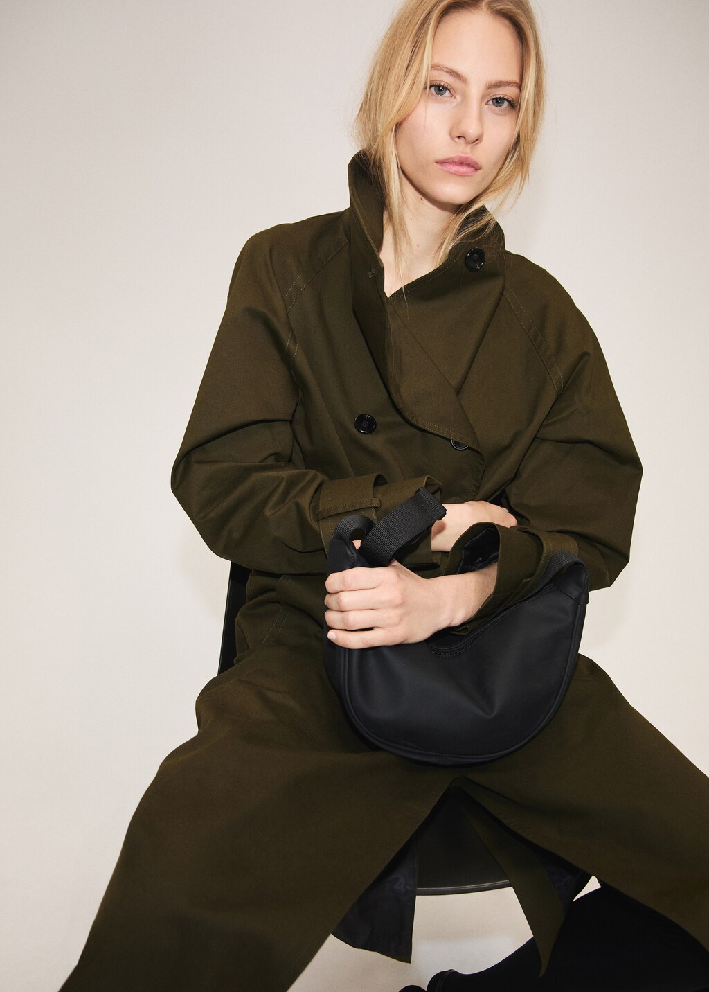 Long double-breasted trench coat - Khaki