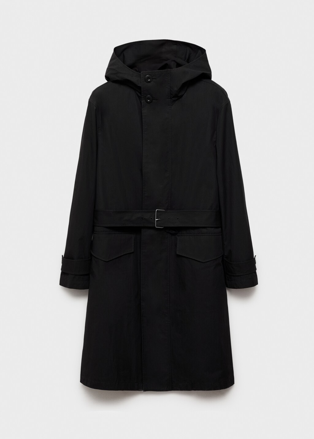 Trench coat with belt and hood - Black
