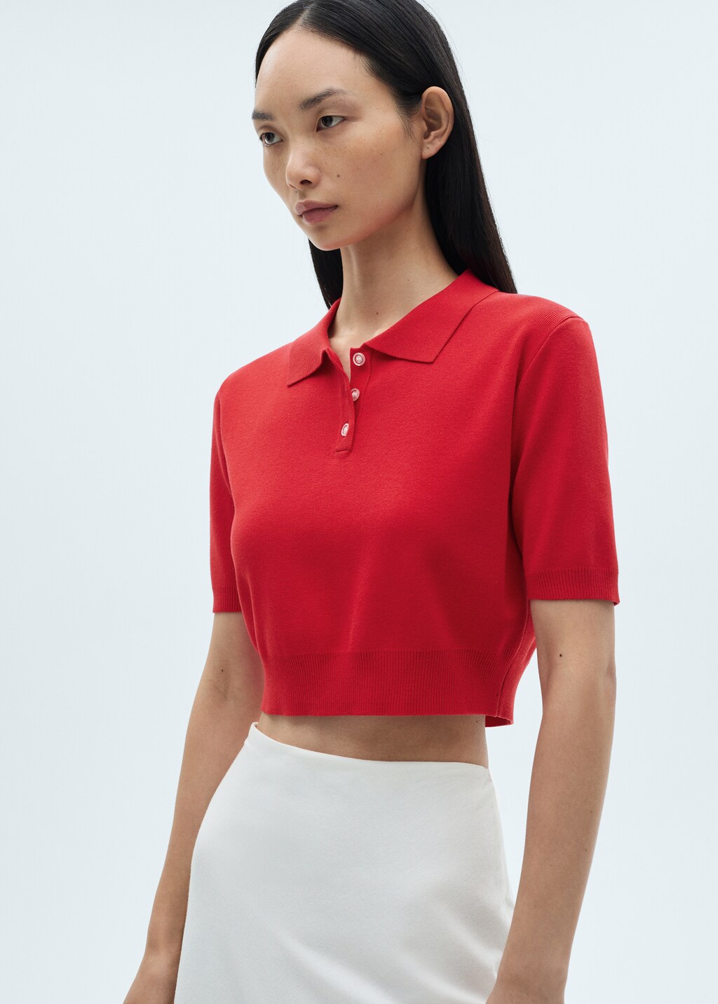 Cropped knitted polo shirt - Red