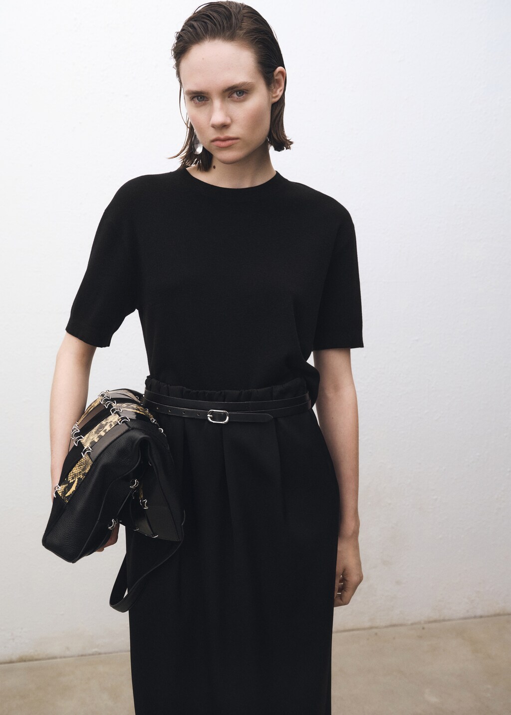 Short-sleeved wool-blend sweater - Ecru