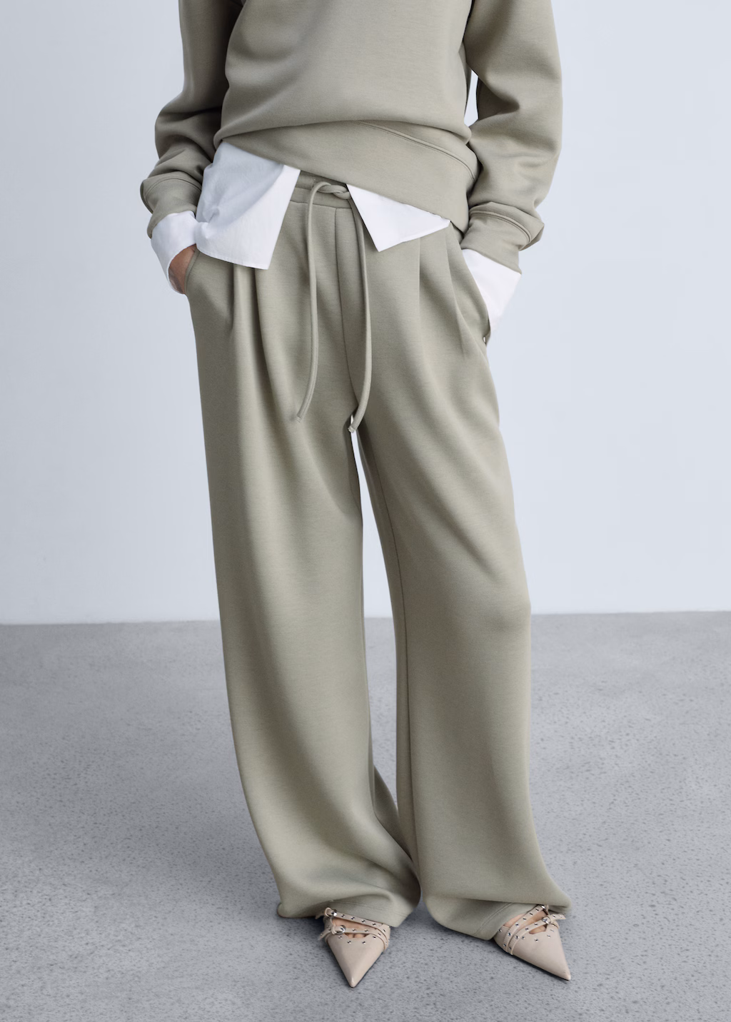 Wideleg pleated jogger trousers - Khaki