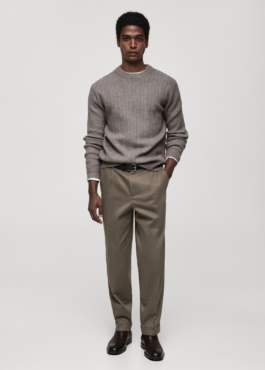 Combined knitted sweater - Grey