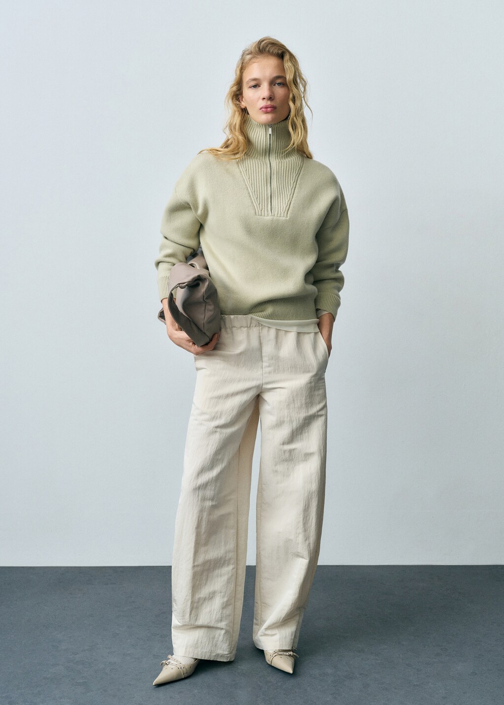 Wool-blend sweater with zip - Green Apple