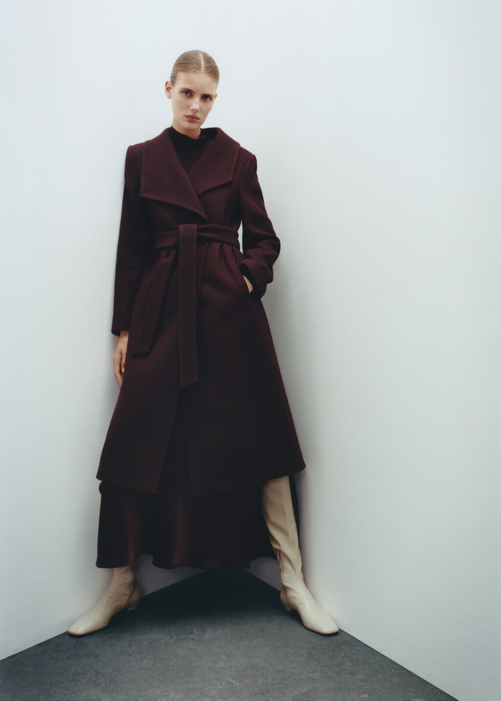 Manteco wool coat with belt - Maroon