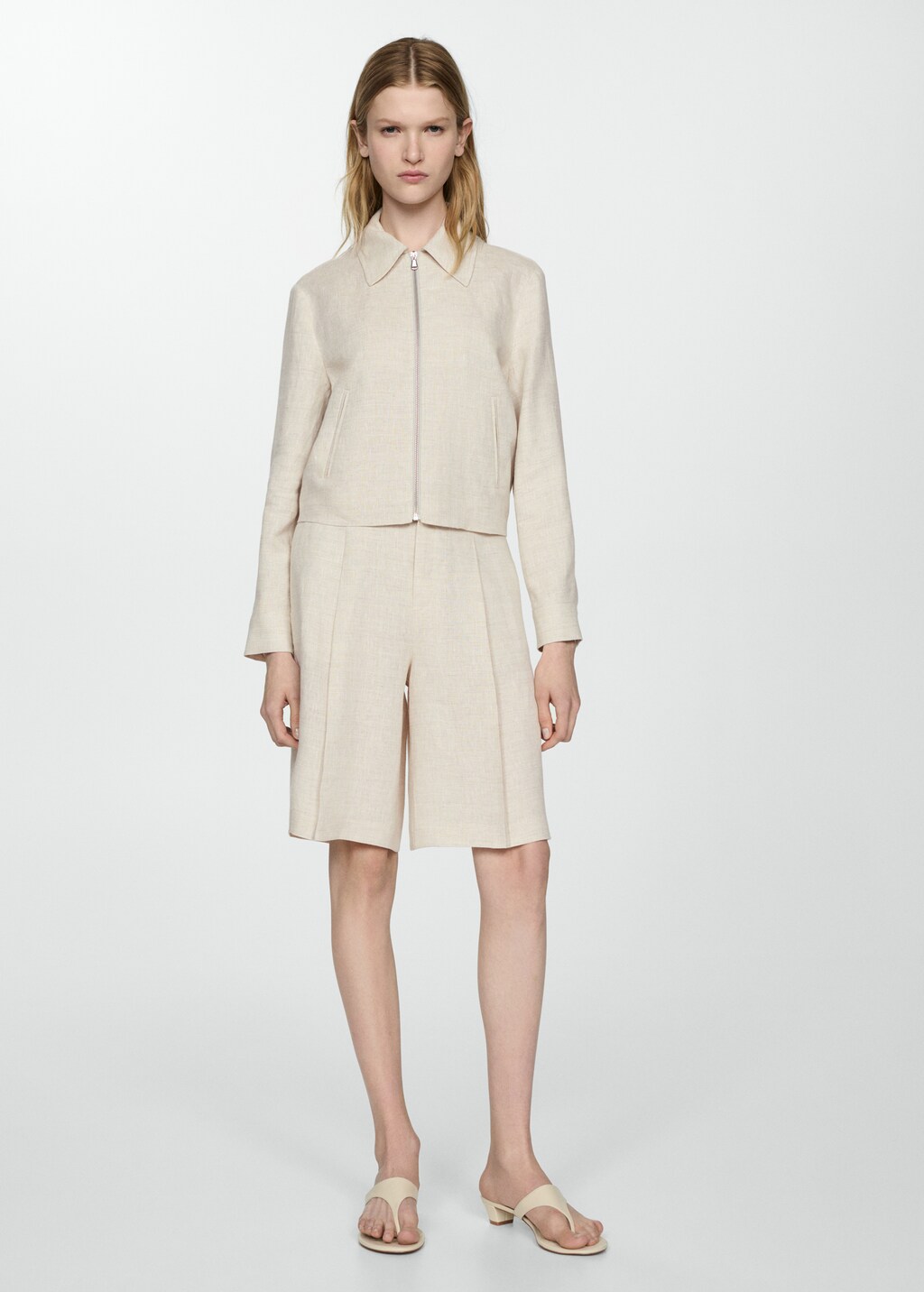 100% linen jacket with zip - Light/Pastel Grey