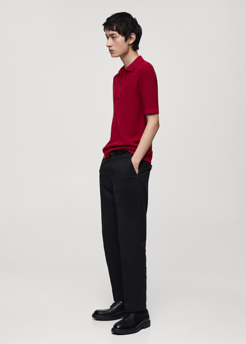 100% cotton knitted polo shirt - Red