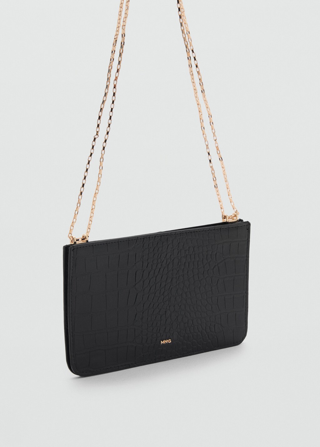 Croc-effect cardholder with chain - Black