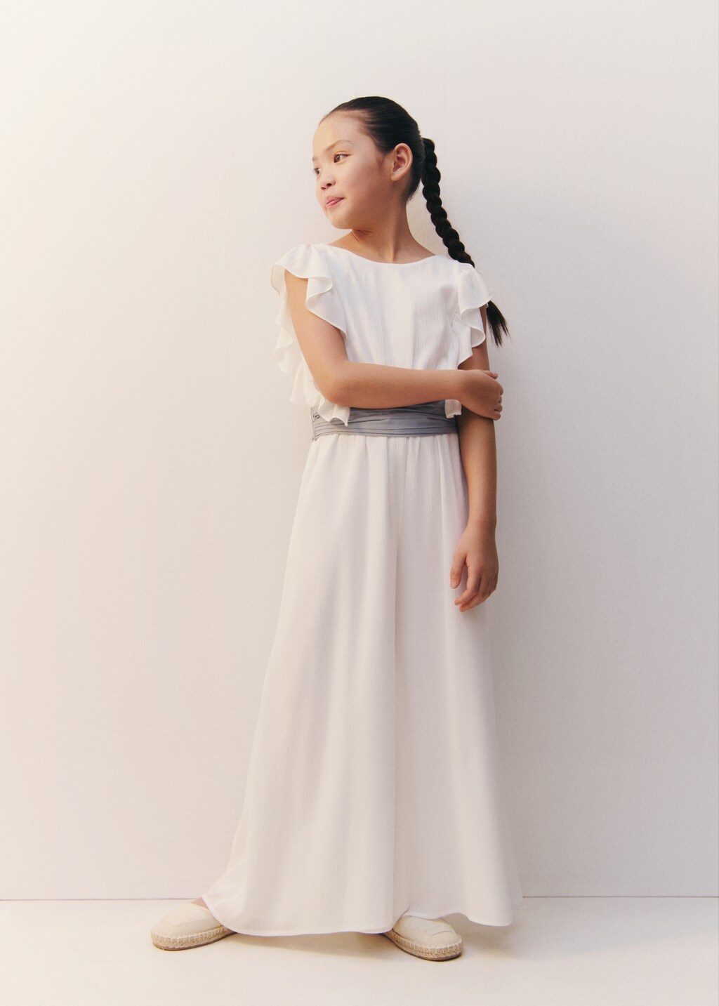 Frilled long jumpsuit - White