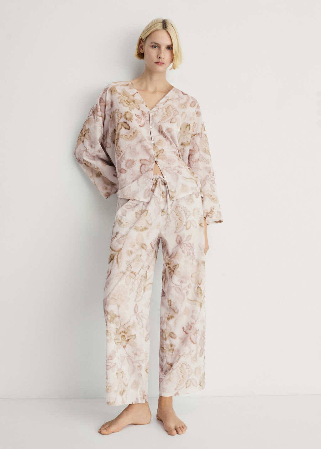 Pyjama trousers with floral detail - Light/Pastel Grey