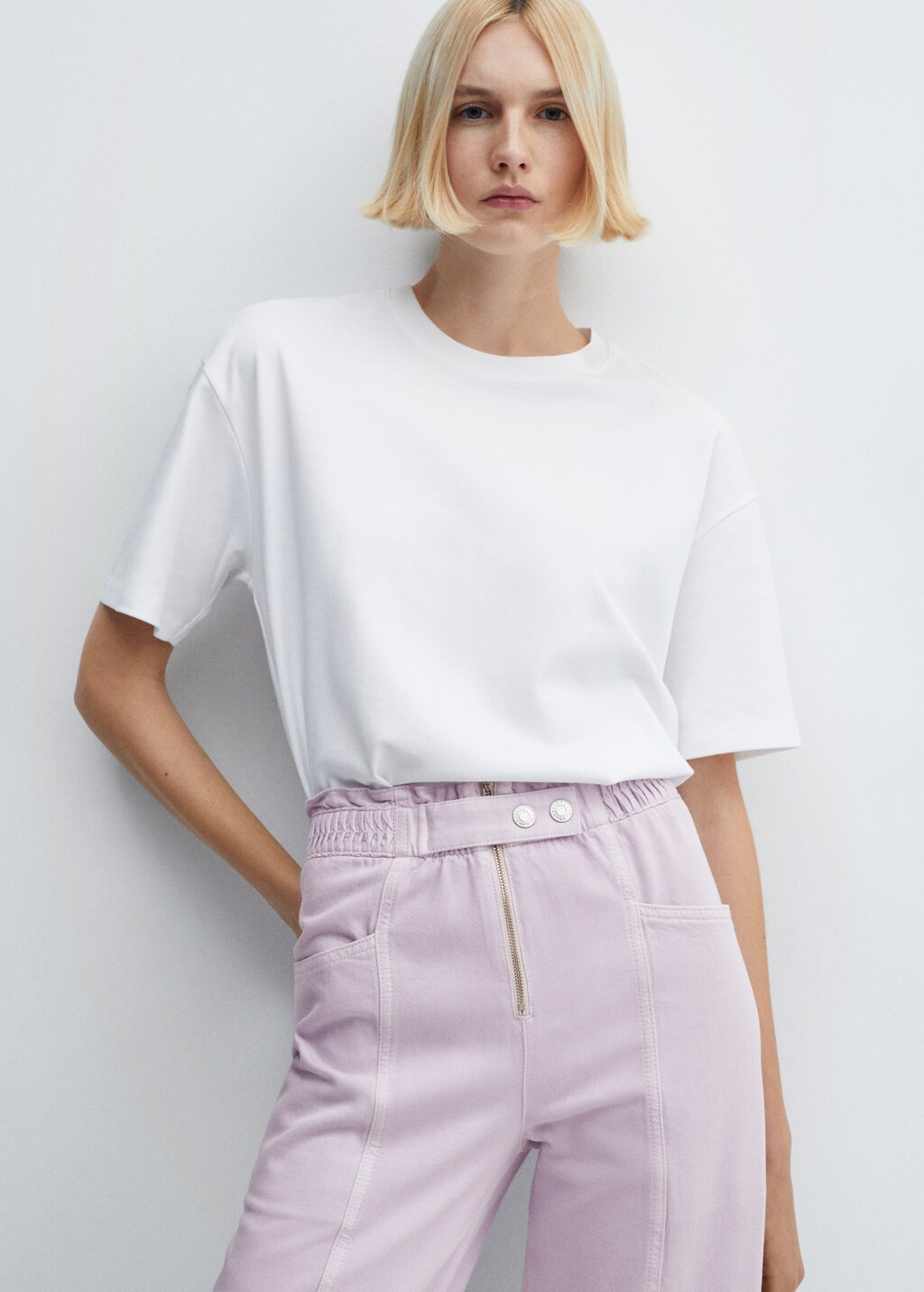 Slouchy jeans with elastic waist - Ecru