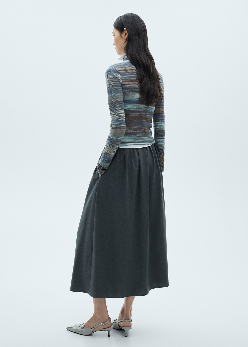 Stand-collar striped sweater - Blue
