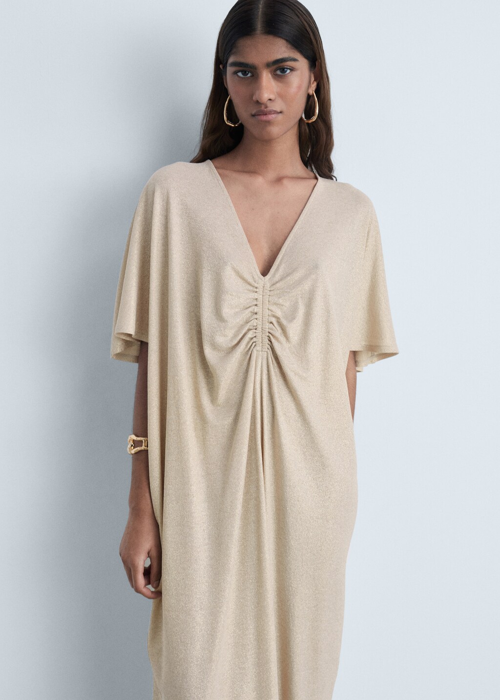 Lurex dress with gathered neckline - Gold