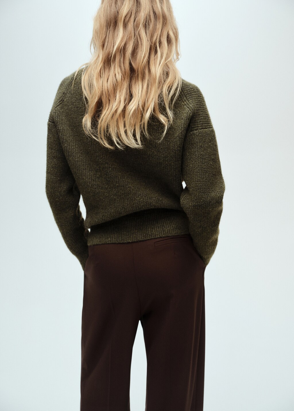 V-neck ribbed cardigan - Khaki