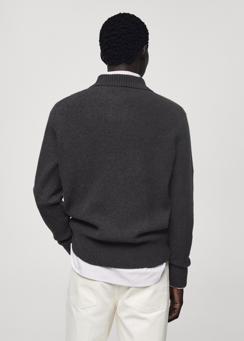 Knitted structured check polo sweater - Off White