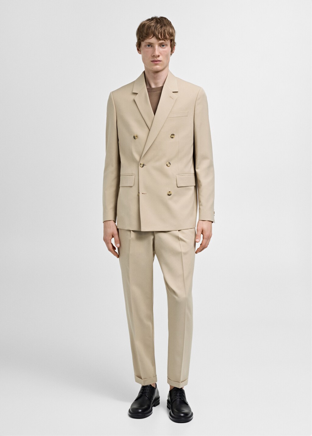 Double-breasted regular-fit suit jacket - Beige