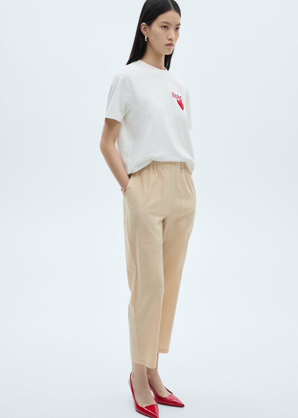 Cotton crop trousers - Beige