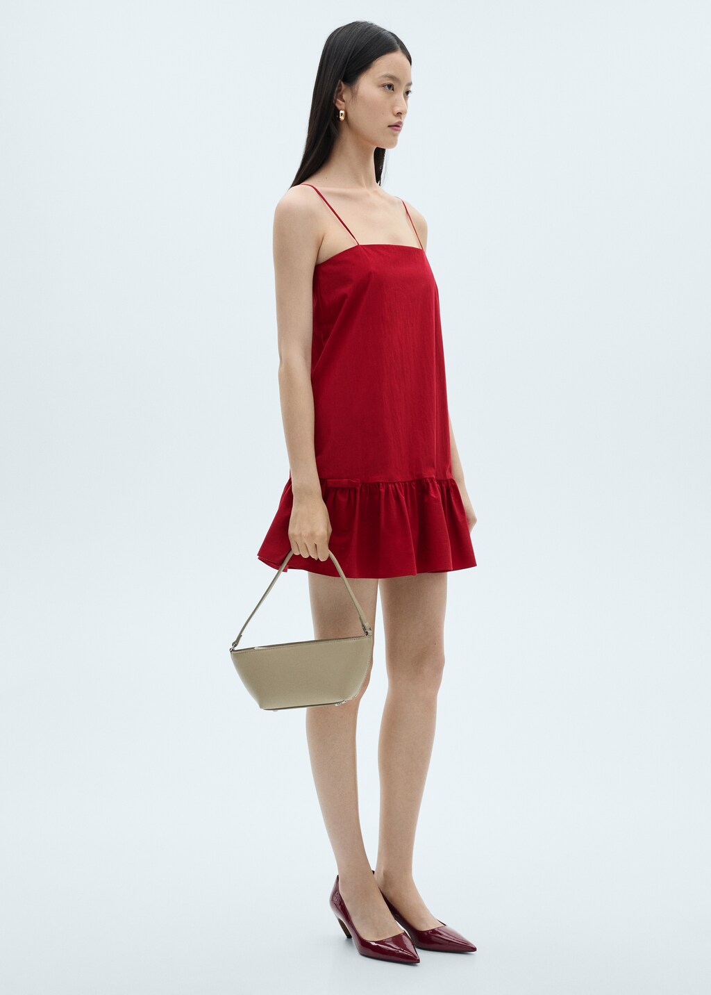 Ruffle dress with thin straps - Red