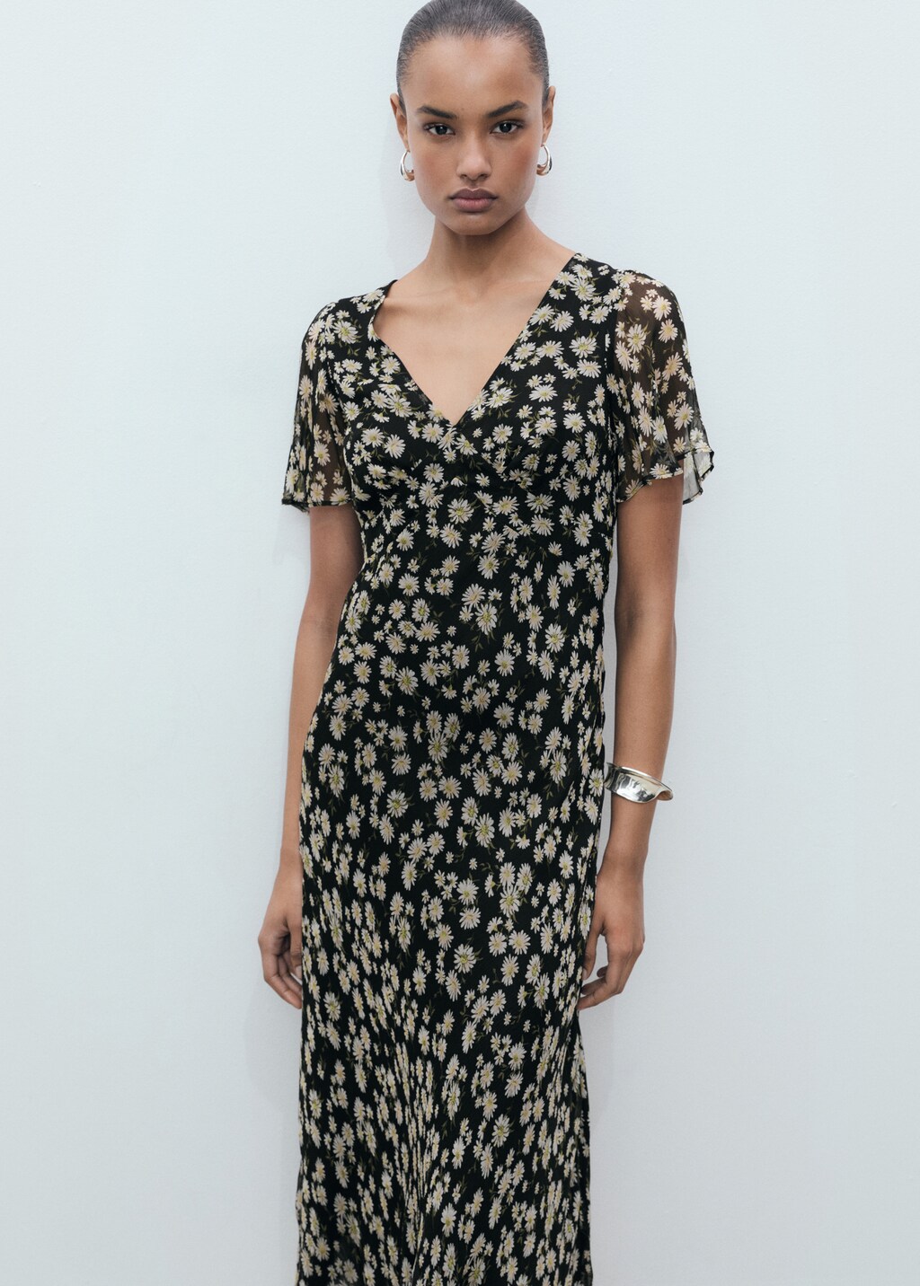 Floral-print straight-fit midi-dress - Black