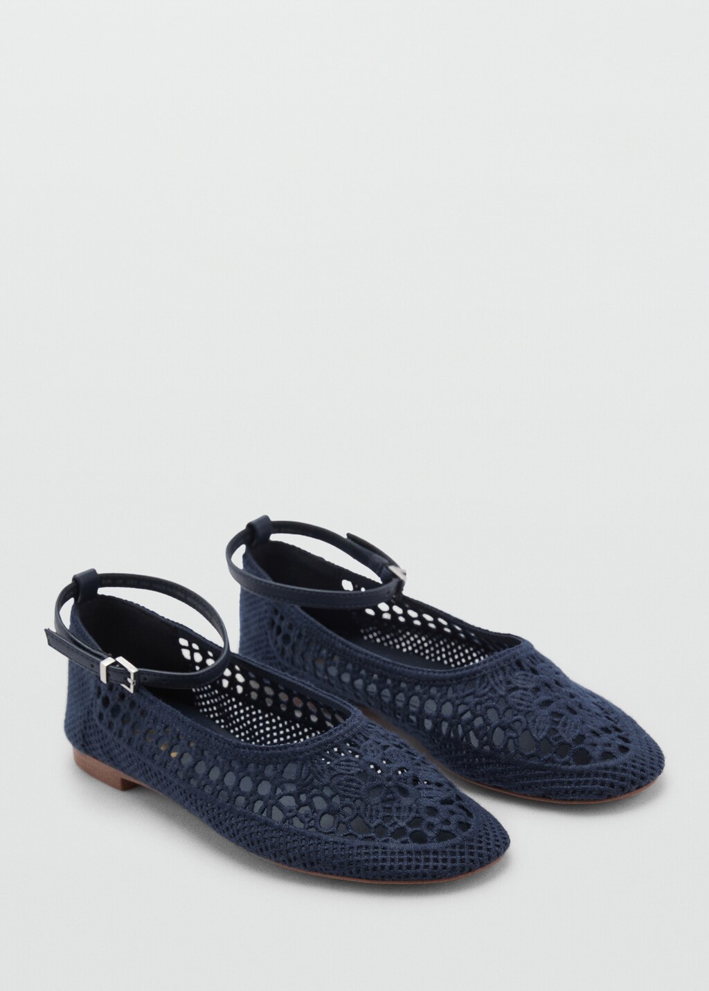 Lace ballerina flats with ankle strap - Dark Navy