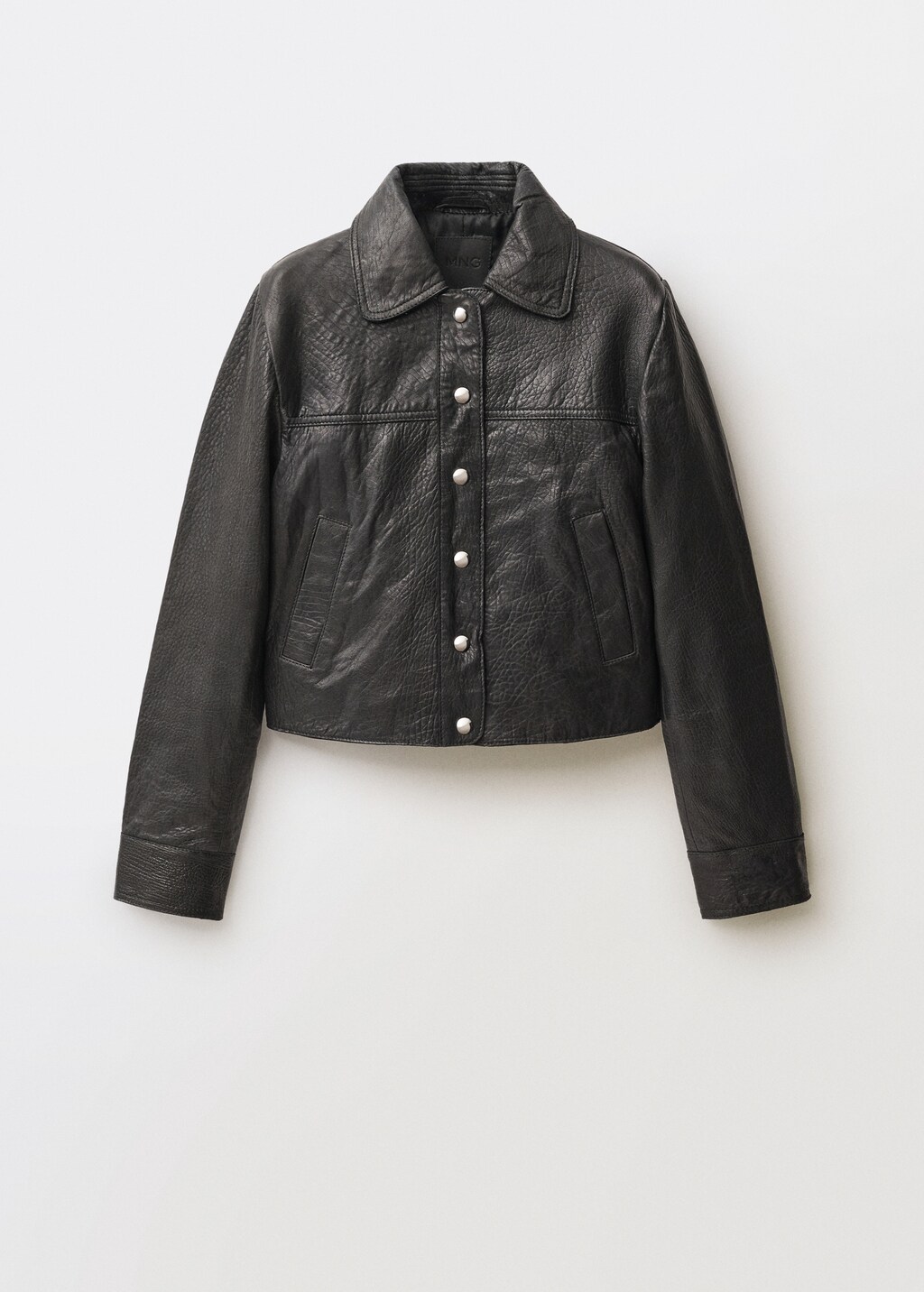 Lapels leather jacket - Black