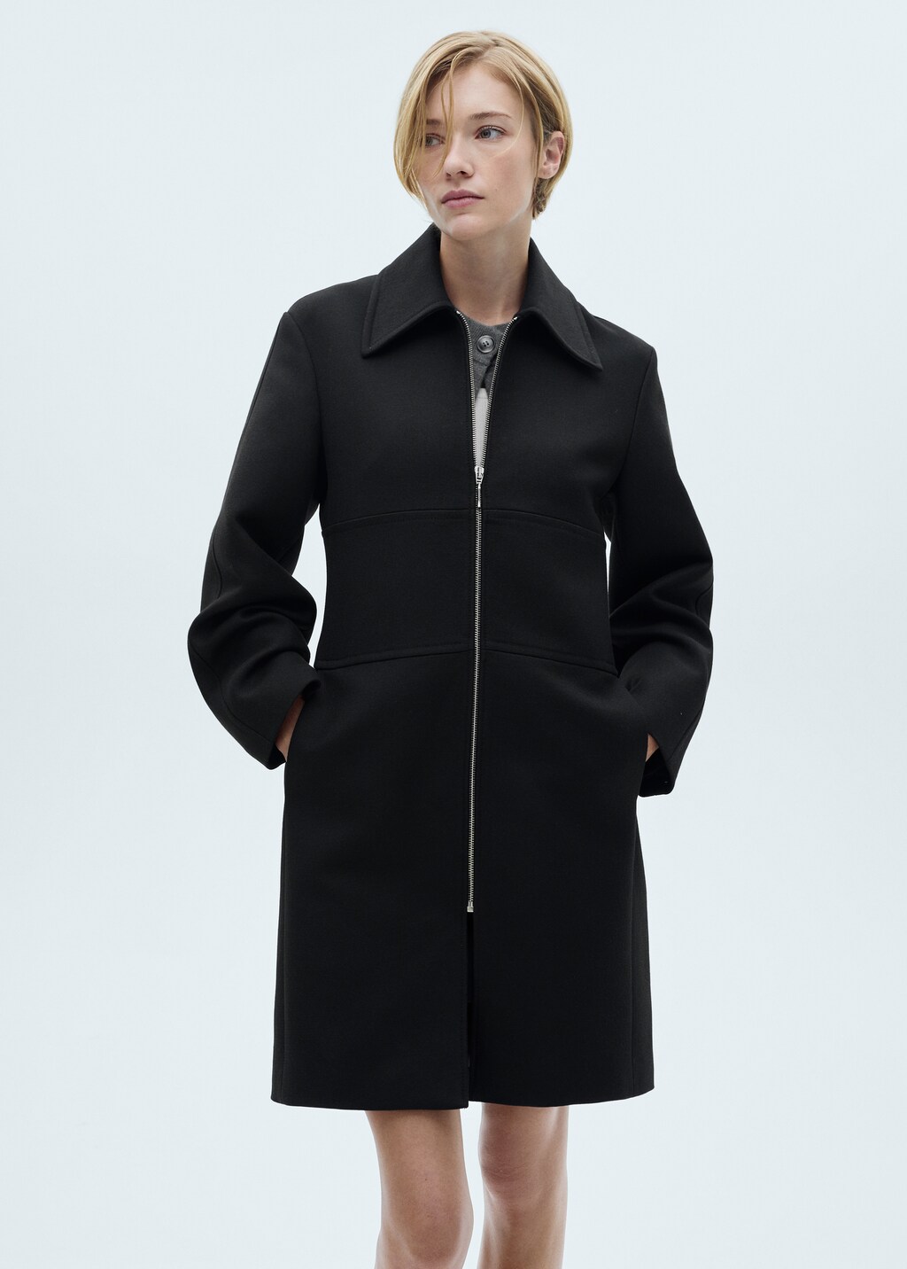Zip straight-cut coat - Black